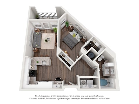 Floor plan for 1 bed, 1 bath, 755 sqft